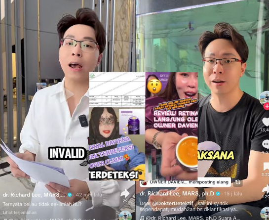 dr Richard Lee Kecewa, Sebut Hasil Uji Lab Doktif Keliru, Daviena Skincare Tidak Overclaim?