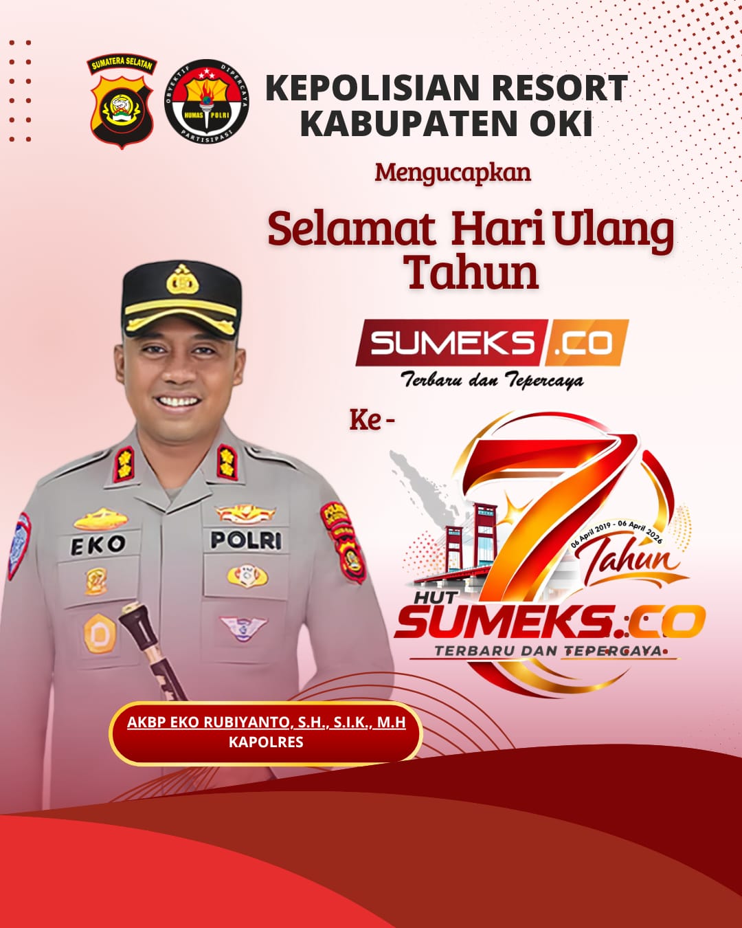 Kapolres OKI Mengucapkan HUT ke7 SUMEKSCO Tahun 2026
