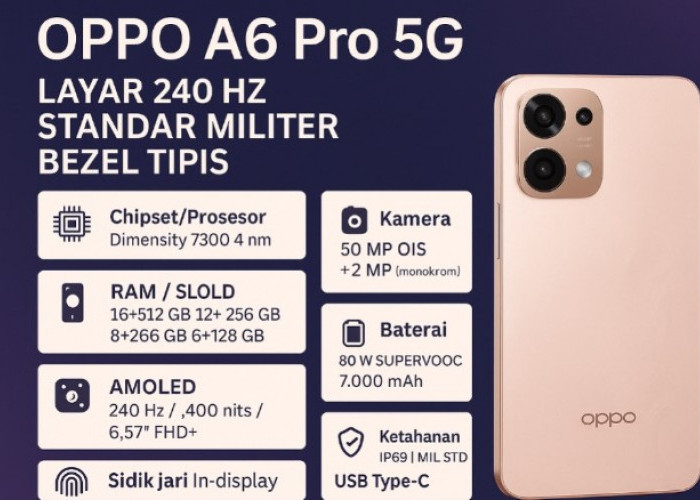 Oppo A6 Pro 5G Bezel Tipis dengan Layar 240 Hz dan Standar Militer, Performa Gahar di Kelasnya