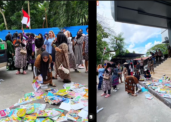 Emak-emak Tebar Buku Sekolah Di Depan Balai Kota Samarinda, Buku Tak Bisa Dipakai Adiknya Tak Bisa Pula Dijual