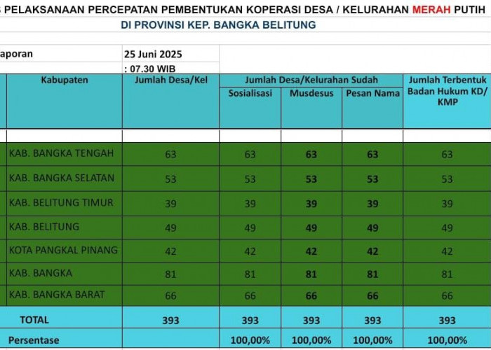 Bangka Belitung Raih Prestasi Tercepat Kedua dalam Pendirian Badan Hukum Koperasi Desa/Kelurahan Merah Putih