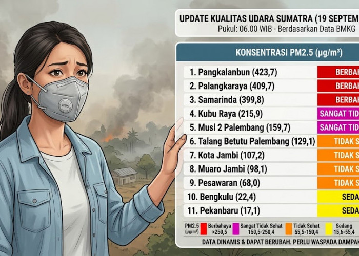 Kualitas Udara Musi 2 Tembus 903,6 µg/m³ Status Berbahaya, BMKG Imbau Kewaspadaan Tinggi di Sumatra