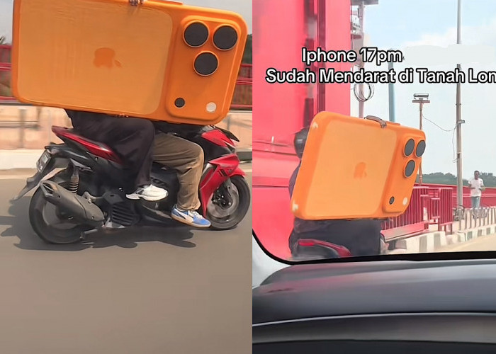 Viral, Pria Bawa Replika iPhone 17 Raksasa Melintas di Jembatan Ampera, Buat Apa Sih? 