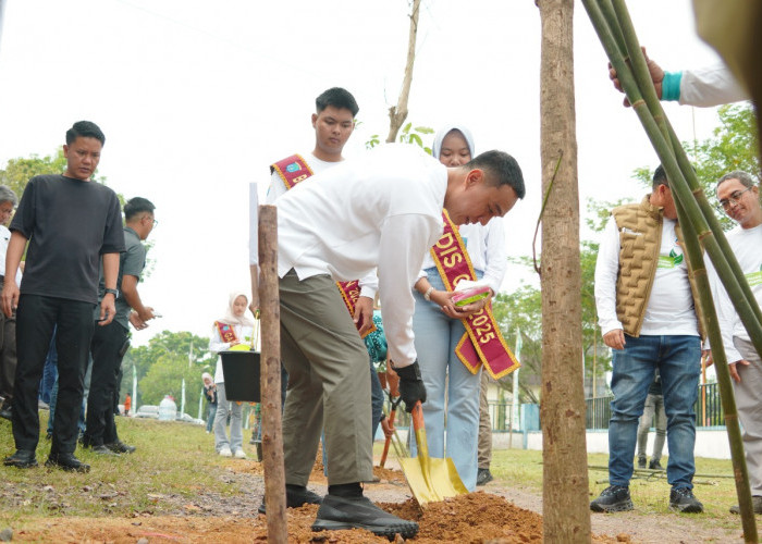 Semarak HUT ke-80 Kabupaten OKI, 300 Pohon Tabebuya Ditanam untuk Hijaukan Bumi Bende Seguguk