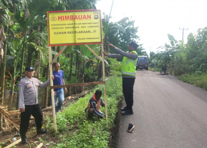 Turunan Jembatan di Kandis Pampangan OKI Memprihatinkan, Polsek Imbau Pengendara Berhati-hati