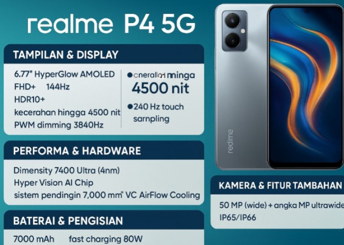 Realme P4 5G Resmi Meluncur, Tawarkan Layar AMOLED 144Hz dan Baterai Jumbo 7000mAh