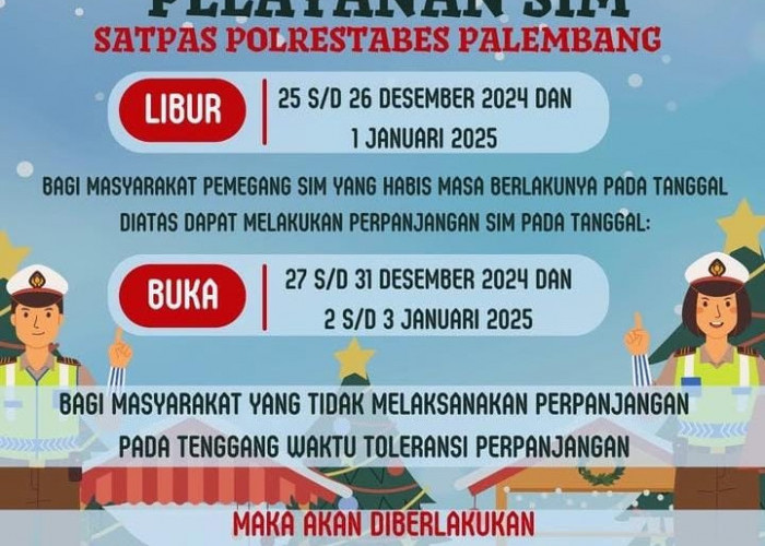 Tanggal 1 Januari 2025, Pelayanan SIM dan SKCK Polrestabes Palembang Ditutup, Perpanjang Diberi Tenggat 2 Hari