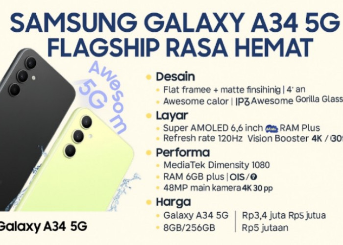 Samsung Galaxy A34 5G, Ponsel Flagship Hemat Usung Tagline 'Awesome' Tampilan Stylish nan Modern