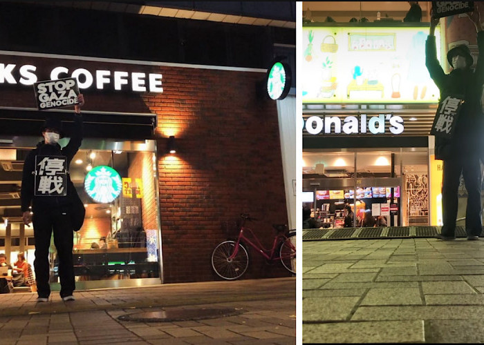 Yusuke Setiap Hari Selama 2 Bulan ‘Seorang Diri’ Gelar Aksi di Depan McDonalds dan Starbucks: Stop Genosida!