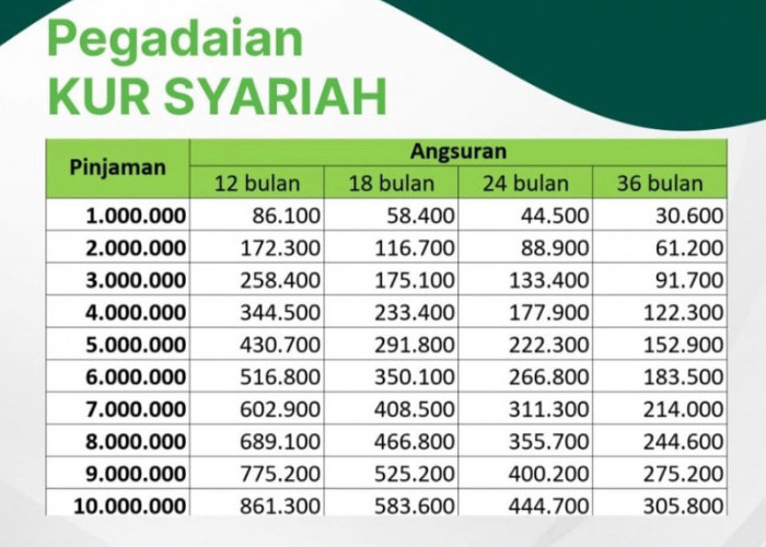 Tabel Angsuran Pegadaian KUR Syariah 2024, Pinjaman Rp 8 Juta Cicilan Hanya Rp200 Ribuan, Cek Syaratnya Disini