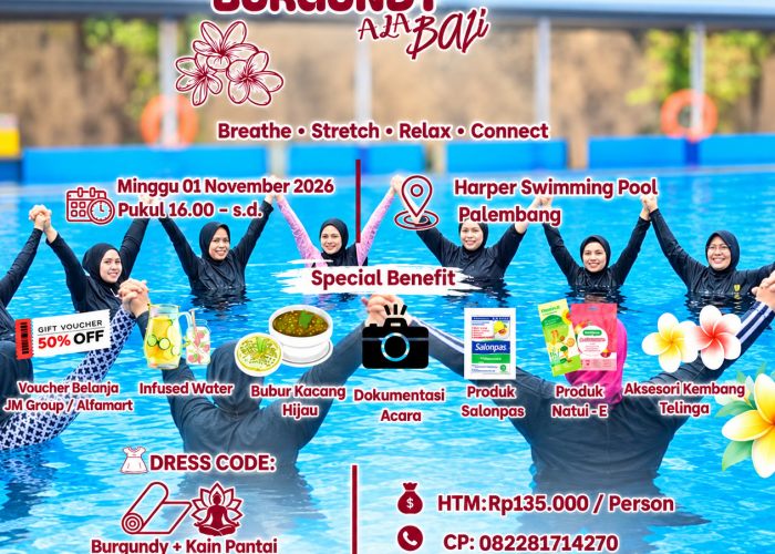 Siap-siap! SUMEKS.CO Hadirkan Yoga Aquatic Burgundy, Olahraga Seru di Kolam Renang