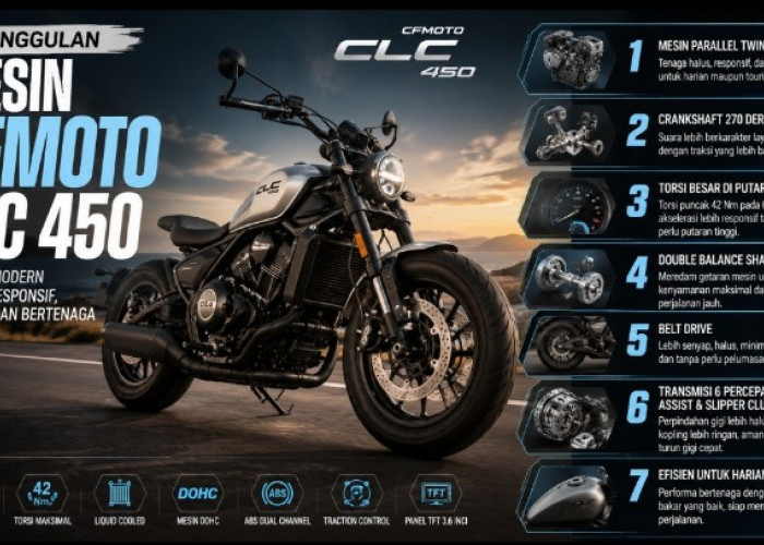 7 Keunggulan Mesin CFMoto CLC 450, Motor Cruiser Modern dengan Tenaga Responsif dan Teknologi Canggih