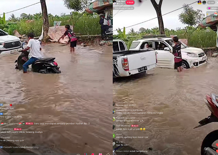 KOCAK Jalan Gandus Rusak Parah Tergenang Air Sungai Musi, Mobil-Motor Nyaris Tenggelam Warga Minta Gendong 