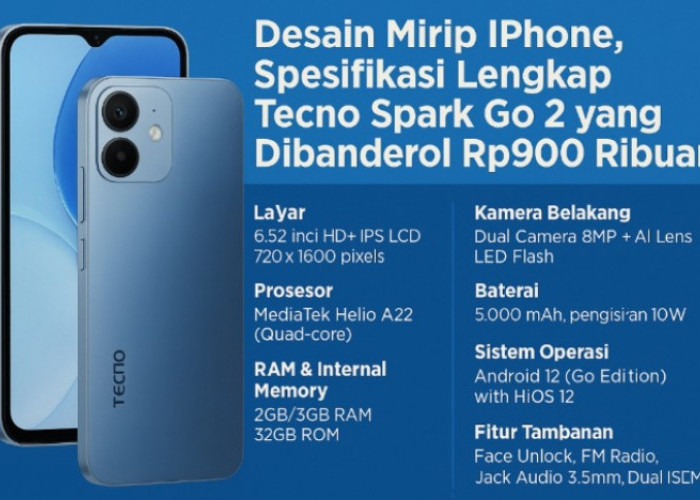 Desain Mirip iPhone, Spill Spesifikasi Lengkap Tecno Spark Go 2 yang Dibanderol Rp900 Ribuan