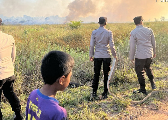 Lahan Gambut di Ogan Ilir Mulai Terbakar, Personel Polsek Indralaya dan BPBD Lakukan Mitigasi serta Pemadaman