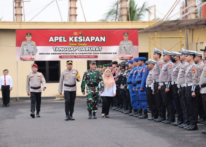 Tanggap Darurat Bencana Hidrometeorologi Polres OKI Gelar Apel Kesiapan