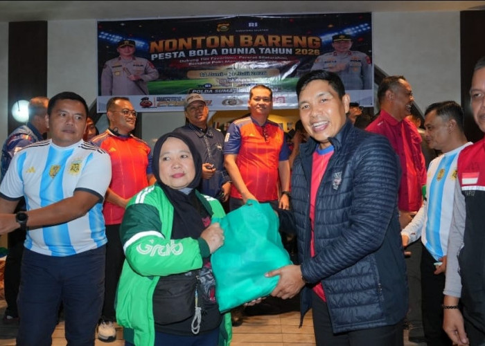 Ratusan Ojol Sumsel Sumringah! Nobar Final Piala Dunia Bareng Polda, Pulang Bawa Sembako dan Doorprize