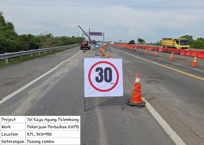 Pengendara Dihimbau Berhati-hati Jalan Tol Kayuagung - Palembang Terapkan Uji Coba Rekayasa Lalin