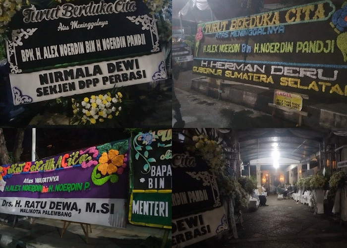 Karangan Bunga Terus Berdatangan, Pelayat Padati Rumah Duka Mantan Gubernur H Alex Noerdin di Jalan Merdeka 
