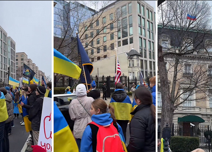 Imigran Ukraina Demo Kedutaan Rusia di Washington, Ada yang Aneh? Kok Masih Ada Perwakilan Putin di Amerika 