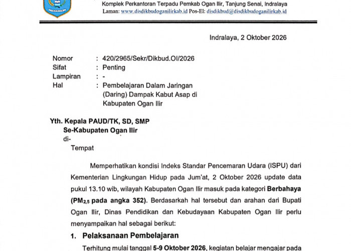 Sekolah Kembali Daring, Disdikbud OI Imbau Peserta Didik yang Terserang ISPA Berobat ke Puskesmas, Gratis! 