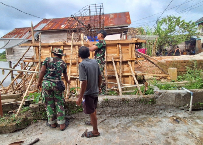 Pembangunan Jembatan Gantung Sungai Dabuk OKI di Tengah Tantangan Alam Terus Dikebut Kodim OKI 