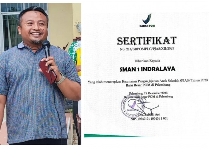 SMAN 1 Indralaya Ogan Ilir Terima Sertifikat dari BPOM, Berhasil Terapkan Keamanan Jajanan Sekolah