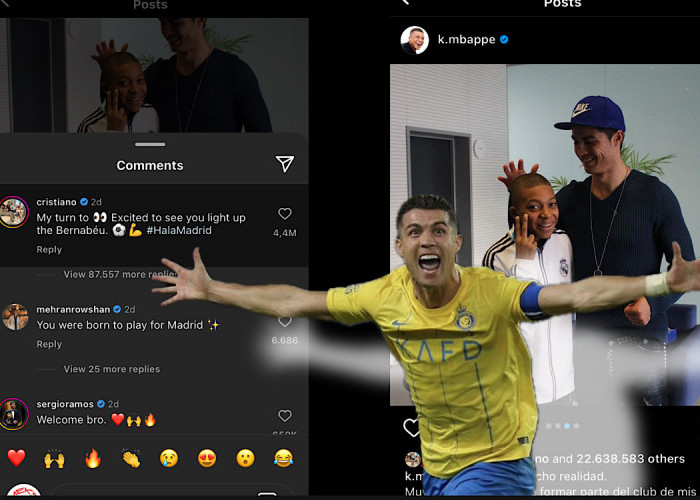 Ronaldo Tak Henti Pecahkan Rekor, Komentarnya di Postingan ‘Foto Lama’ Kylian Mbappe di Lika 4,4 Juta Orang 