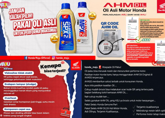 Waspada Oli Palsu, Honda Maju Ajak Konsumen Cek Keaslian AHM Oil dengan QR Code