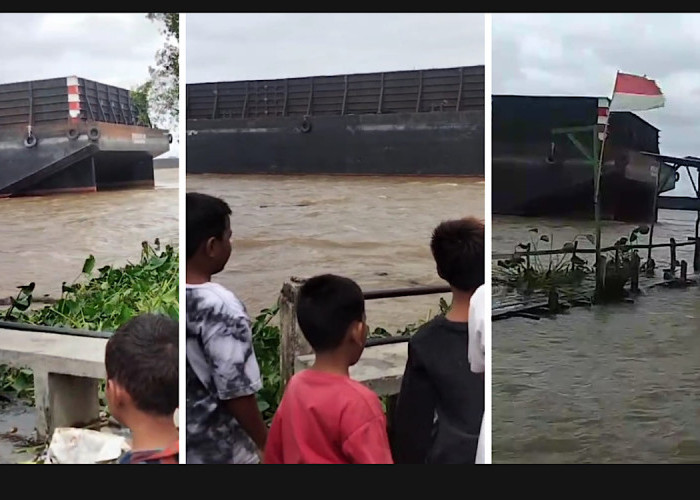 TEGANG, Tongkang Batu Bara Nyaris Tabrak Rumah Warga di Tepian Sungai Musi, Warga Gang Prabu Kosongkan Rumah