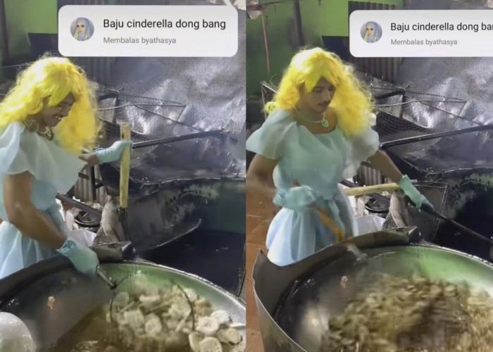 Tukang Goreng Kerupuk Pakai Kostum Cinderella Bikin Heboh, Netizen: Abangnya Cocok Jadi Anggota DPR