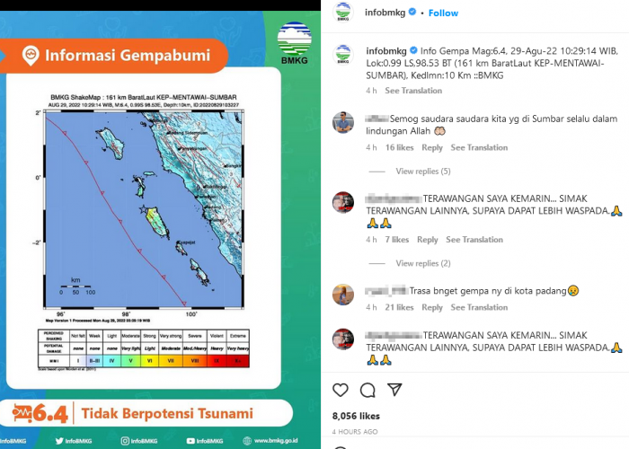 Gempa Berkekuatan 6.4 Magnitudo Guncang Mentawai Sumatera Barat
