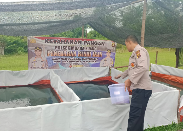 Polsek Muara Kuang Cek Perkembangan Kolam Ternak Ikan Percontohan, Program Ketahanan Pangan Nasional