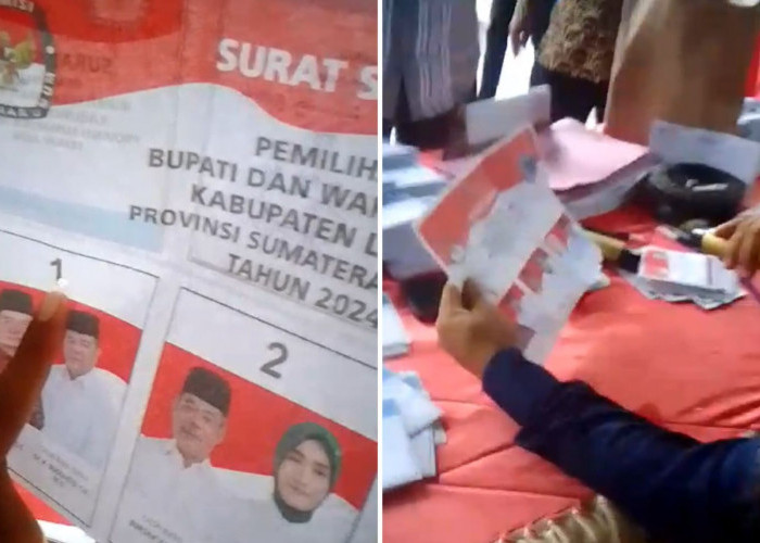 TPS 05 Gunung Gajah Lahat Heboh, Petugas Tunjukkan Surat Suara yang Sudah Tercobolos, Videonya Viral