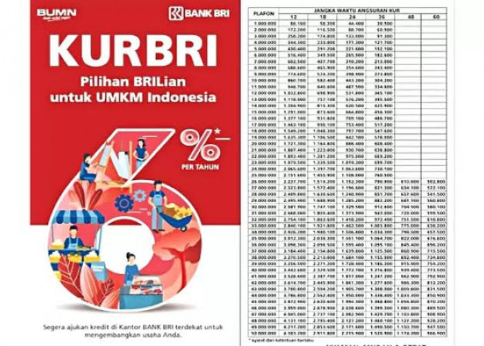 Tabel Angsuran KUR BRI 2024 Plafon Rp61-65 Juta, Suku Bunga Rendah dan Syarat Pengajuannya Mudah 