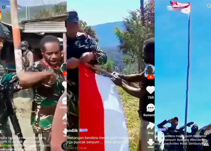 HUMANIS! Sikap TNI-Polri Kondusif Papua Jadi Sorotan, Pasang Bendera Merah Putih Bersama Warga