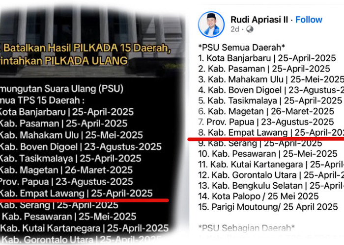 Pemungutan Suara Ulang Empat Lawang Hari Sabtu, Tanggal Yang Beredar di Medsos 25 April, Tapi Ini Faktanya?