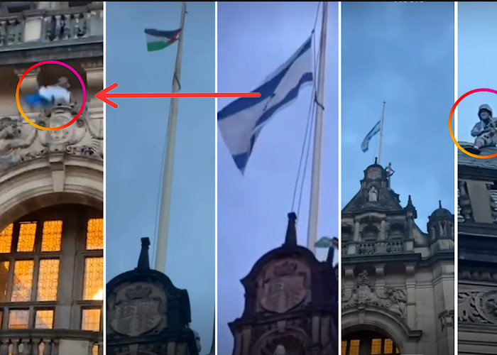 Bendera Israel Diturunkan 2 Pemanjat di Balai Kota Sheffield Inggris, Dirobek dan Diganti Bendera Palestina 