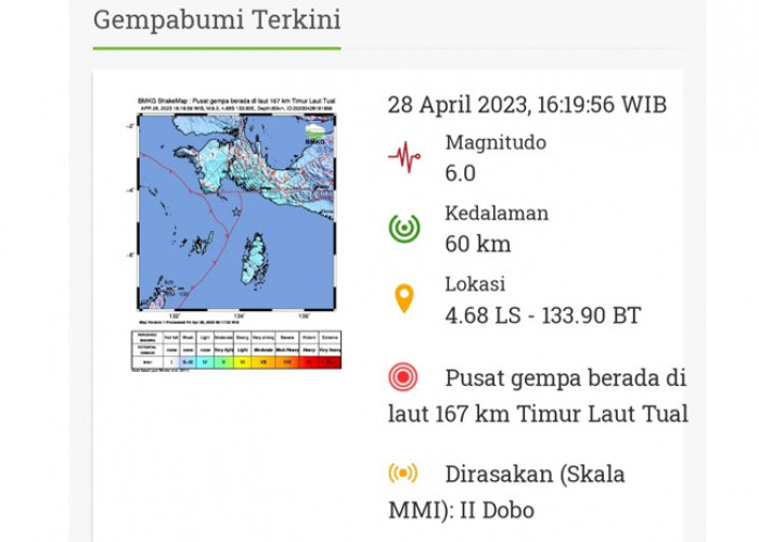 Terkini! Gempa Berkekuatan 6,0 Magnitudo Guncang Kepulauan Aru Maluku