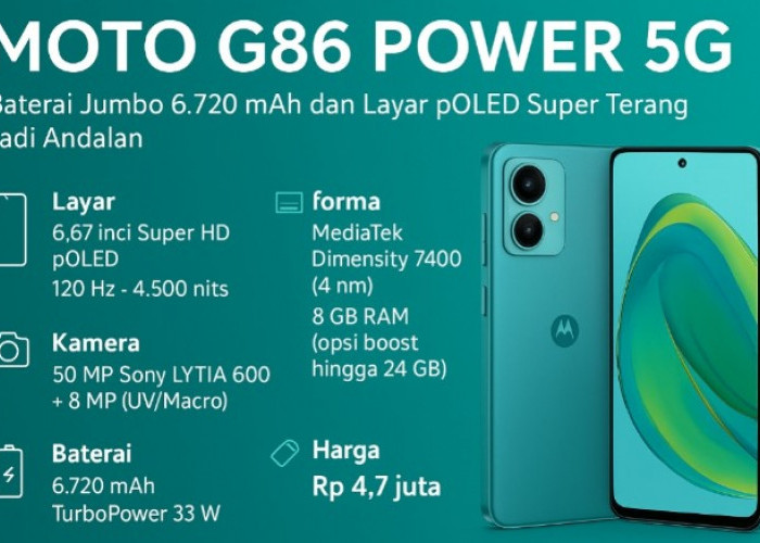 Moto G86 Power 5G Resmi Hadir, Baterai Jumbo 6.720 mAh dan Layar pOLED Super Terang Jadi Andalan