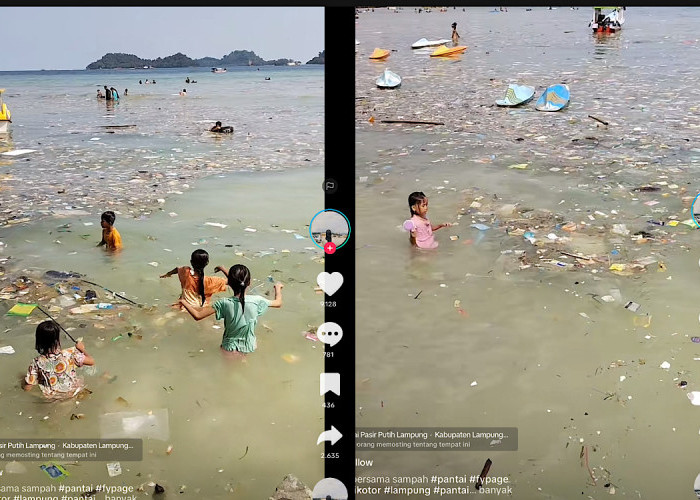 Mandi Bersama Sampah di Pantai Pasir Putih Lampung, Kondisi Sangat Memprihatinkan Bikin Warganet Tercengang