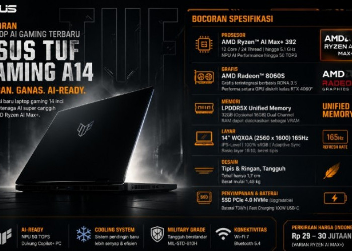ASUS TUF Gaming A14 Bocor ke Publik, Laptop AI Gaming Tipis dengan Ryzen AI Max+ Siap Guncang Pasar 2026
