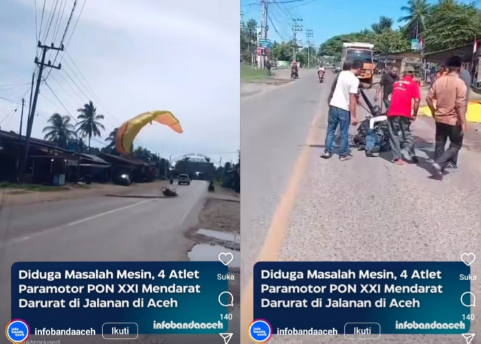 BRAKKKK, Empat Atlet Cabor Aerosport Paramotor PON Aceh-Sumut Mendarat Darurat di Jalan Raya