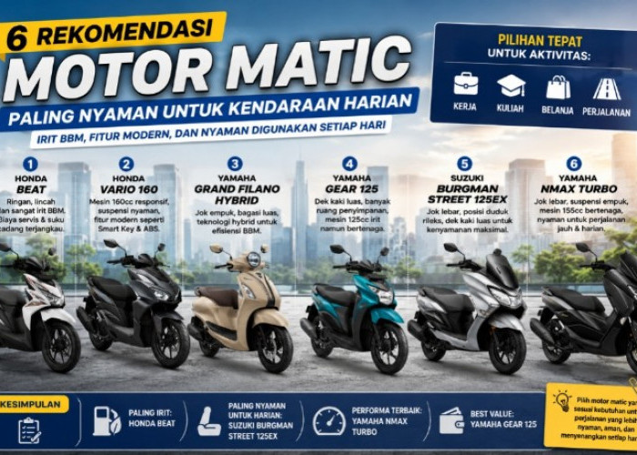 6 Rekomendasi Motor Matic Paling Nyaman untuk Kendaraan Harian, Irit BBM Primadona Dipakai Kerja hingga Kuliah