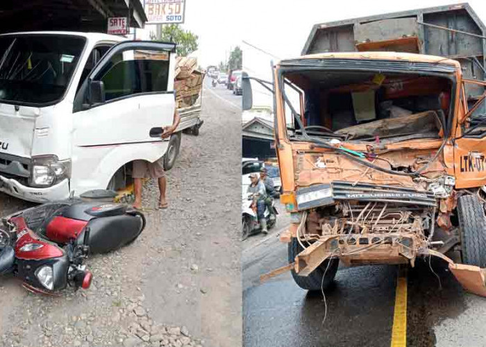 Tabrakan Beruntun di Muara Enim, Truk Tronton Tabrak Mobil dan Motor, Dua Korban Dilarikan ke Klinik