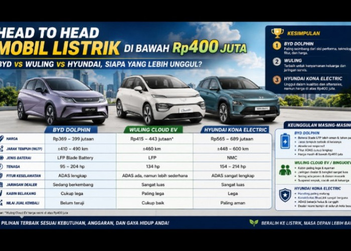 Duel Sengit Mobil Listrik Rp400 Jutaan: BYD, Wuling, atau Hyundai? Ini Head to Head Keunggulan Ketiganya