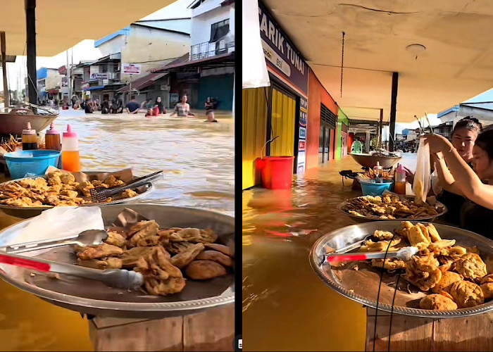 UNIK, Jualan Gorengan Ditengah Banjir Di Kabupaten Landak ‘Laris Manis’ Kata Si Masnya Banjir Membawa Berkah