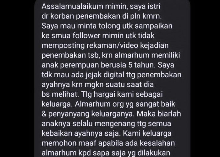 Istri Korban Penembakan di Sekayu Muba Beri Pesan Menyayat Hati, Perhatikan Kondisi Psikis Sang Anak