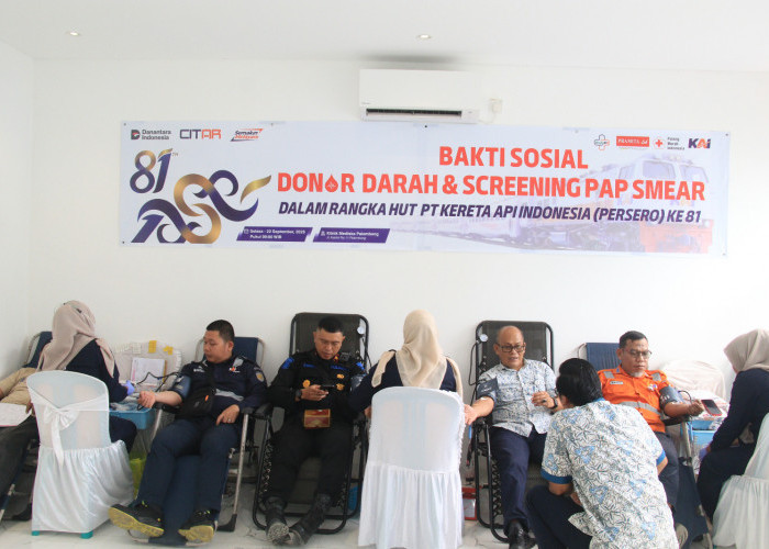 KAI Divre III Palembang dan PMI Kolaborasi Bakti Sosial, Kumpulkan 154 Kantong Darah