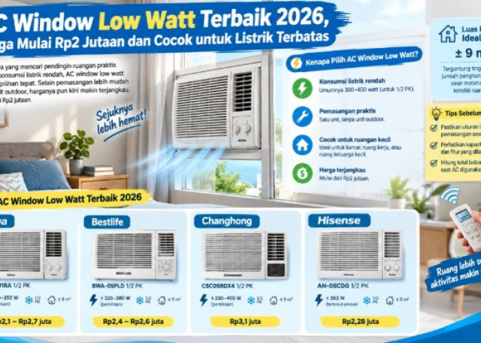 AC Window Low Watt Terbaik 2026, Harga Mulai Rp2 Jutaan dan Cocok untuk Listrik Terbatas